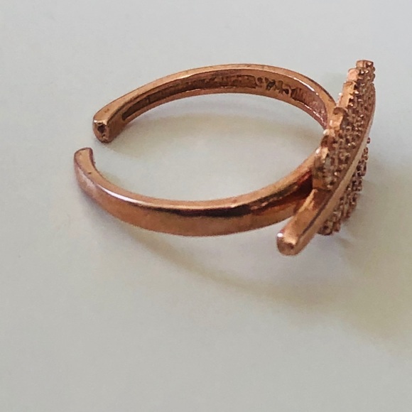 925 silver feather leaf ring cz rose gold plated - Picture 2 of 2